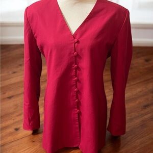 Red Fitted Long Sleeve Blazer with Buttoned Front
